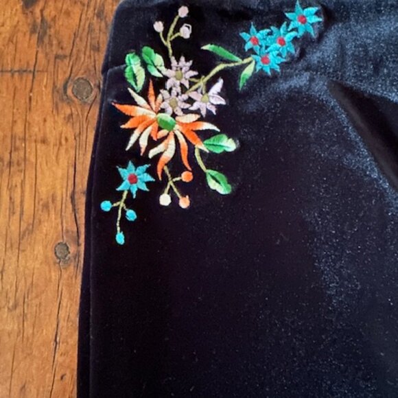 Vintage Betsey Johnson New York Black Velvet Embroidered Pants - Picture 5 of 6